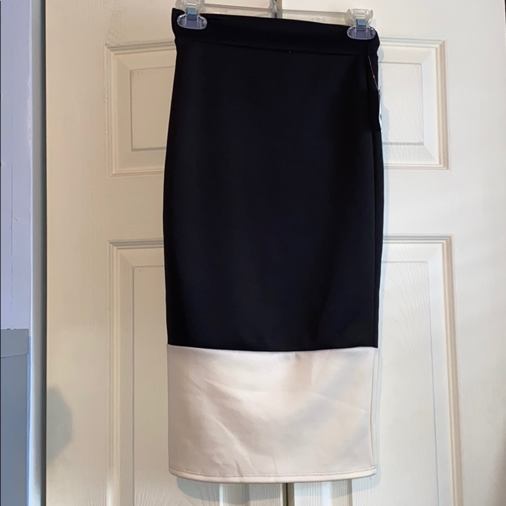 Black and Cream midi pencil skirt